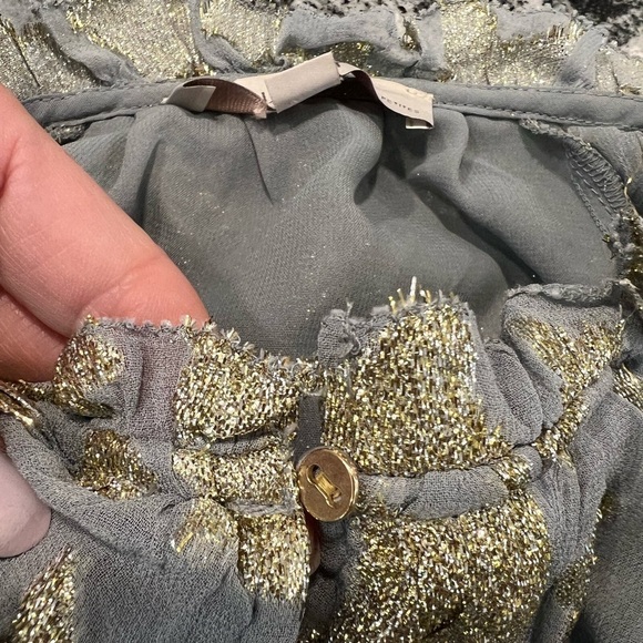 LOFT blue gray chiffon short sleeve blouse with gold stars - Picture 5 of 14